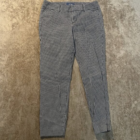 Old Navy Pants Womens 6 Pixie Mid Rise Gingham Plaid Black White Ankle Preppy - Picture 1 of 7